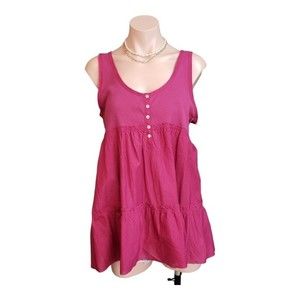 Converse One Star Womens Sz L Raw Hem Scoop Button Neck Flowy Ruffle Tank Top